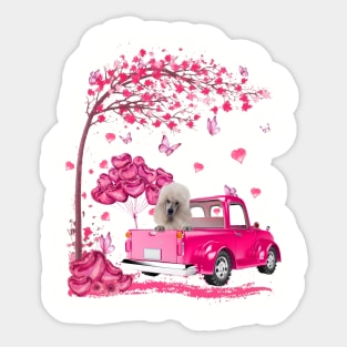 Valentine's Day Love Pickup Truck White Standard Poodle Sticker